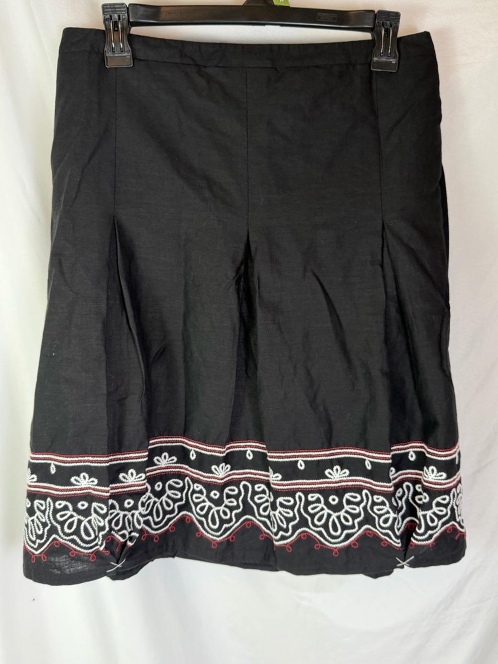 LOFT Black Linen Blend Embroidered A-Line Skirt 16 Boho